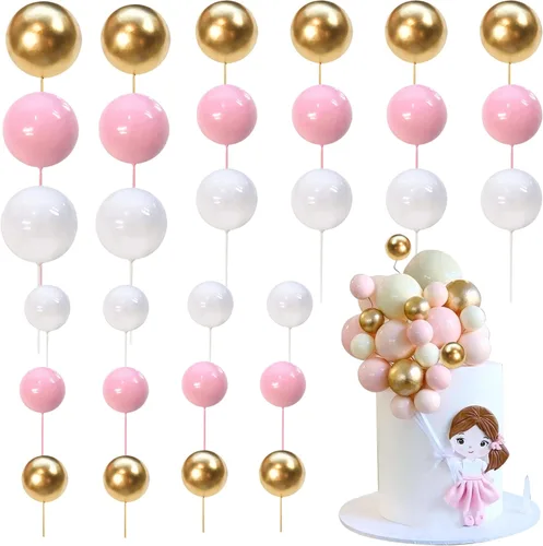 Miniatura 12 de 24 piezas de adornos para pastel con bolas, adornos para cupcakes, bolas de espuma con forma de pastel, púas de pastel con forma de bola, globos