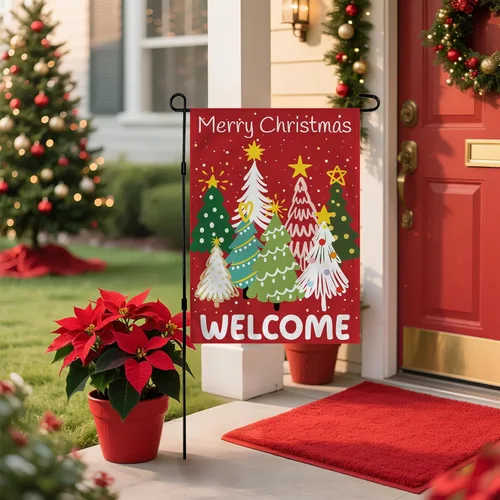 Miniatura 6 de Decoraciones de Navidad para exteriores – Bandera de jardín de bienvenida para árbol de Navidad Suministros de decoración de fiesta de Navidad Rojo