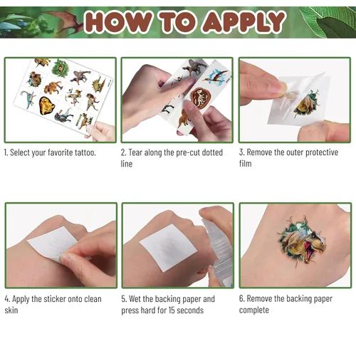 Miniatura 5 de 120 tatuajes temporales precortados de dinosaurio 3D divertidos para niños Recuerdos de fiesta de cumpleaños temáticos súper lindos, suministros