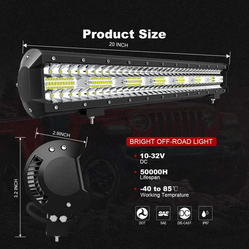 Miniatura 2 de Barra de luz LED Terrain Vision de 20 pulgadas 420 W triple fila de focos de inundación, barra de luz todoterreno, 2 piezas de 4 pulgadas 60 W luces