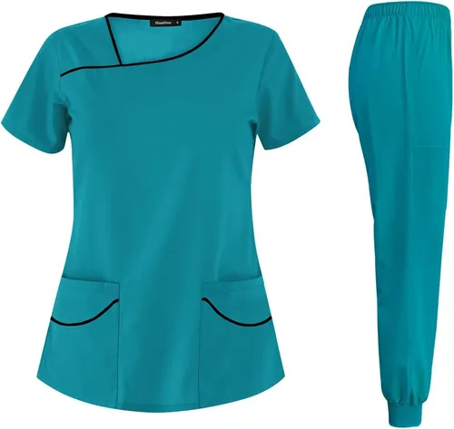 niaahinn Conjuntos de uniforme médico para mujer, uniforme de enfermera, camiseta y pantalón deportivo, traje de trabajo de manga corta, diseño de