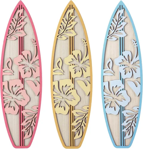 Miniatura 10 de RattanView 3 piezas de decoración de tabla de surf para dormitorio, decoración de pared de playa de madera, tabla de surf de madera de verano