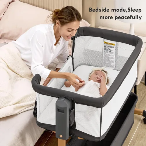 Miniatura 2 de Moisés para bebé, cuna mecedora 3 en 1 para bebé con altura ajustable de 6 niveles, 4 ruedas y paredes de malla transpirable, cuna portátil con Gris