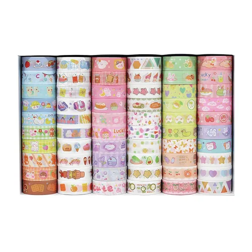 Juego de cinta washi decorativa, 15 mm de ancho, 60 rollos, cinta de colores para álbumes de recortes y manualidades