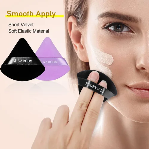 Miniatura 4 de 6 piezas de maquillaje facial de terciopelo suave triangular, para polvo suelto, polvo mineral, polvo corporal, base cosmética húmeda y seca, Negro