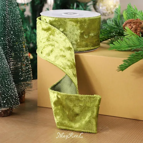 Miniatura 5 de MAYREEL Cinta de terciopelo triturado verde musgo de 2.5 pulgadas con cable para decoraciones de Navidad, envolver regalos, coronas para árboles, 10