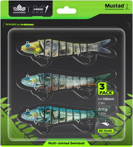 Miniatura 8 de Handing Señuelos de Natación para Lubina, Lucioperca y Lucio, 3 Piezas de Señuelos de Pesca Realistas con Múltiples Articulaciones con Ganchos