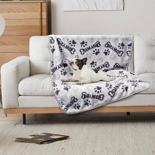 Miniatura 23 de Manta Suave para Perros para Perros Grandes - Manta Mullida para Mascotas para Gatos y Cachorros, Manta Reversible con Diseño de Huellas de Pata gris
