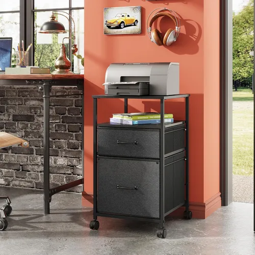 Miniatura 2 de DEVAISE Archivador móvil de 2 cajones, soporte de impresora rodante con estante de almacenamiento abierto, archivador vertical de tela