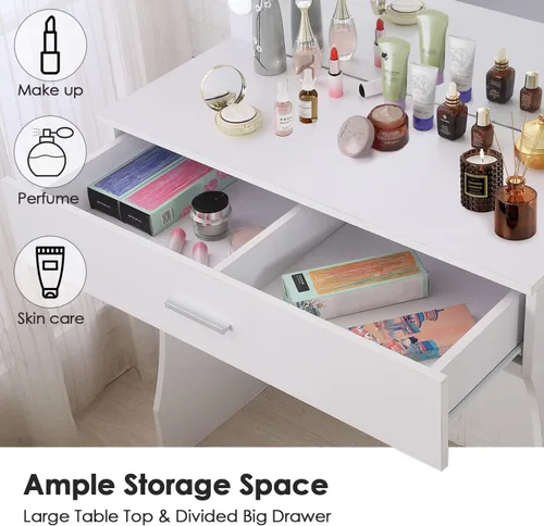 Miniatura 3 de Vabches Tocador de maquillaje con luces, Mesa tocador de maquillaje, Brillo ajustable, Cajón grande tocador resistente para dormitorio estudio