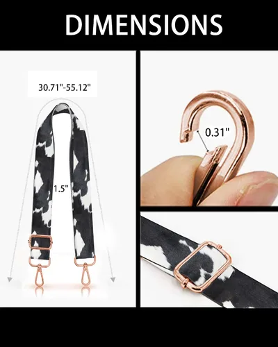 Miniatura 6 de Correas para bolso, hebillas de oro rosa, correa ancha para hombro, cinturón de repuesto ajustable de moda para bolso cruzado de lona, Blanco Black