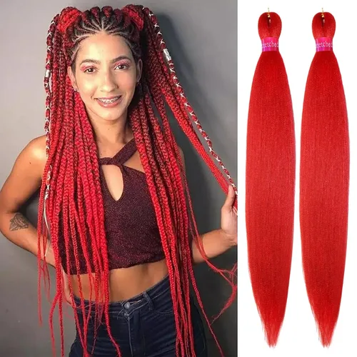 Miniatura 19 de Cabello trenzado negro preestirado, 2 paquetes de extensiones de cabello de trenzas de caja de 26 pulgadas, pelo sintético preestirado trenzado