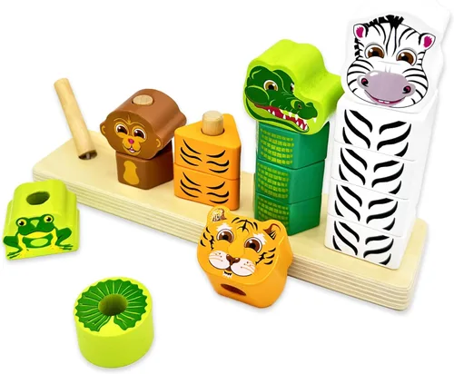Big Discoveries Wild Stacker - Rompecabezas apilable de bloques de animales para edades de 2 años en adelante | Juguete duradero con forma