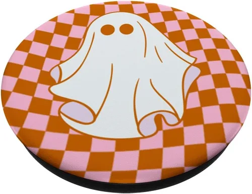Miniatura 2 de Retro Groovy - Tablero de ajedrez a cuadros Ghost Halloween PopSockets intercambiables PopGrip
