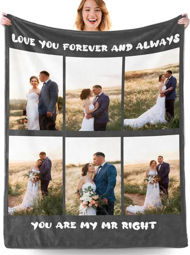 Miniatura 26 de Manta personalizada con fotos, manta personalizada con fotos con texto en inglés "I Love You", regalo de cumpleaños para novia, novio, esposa