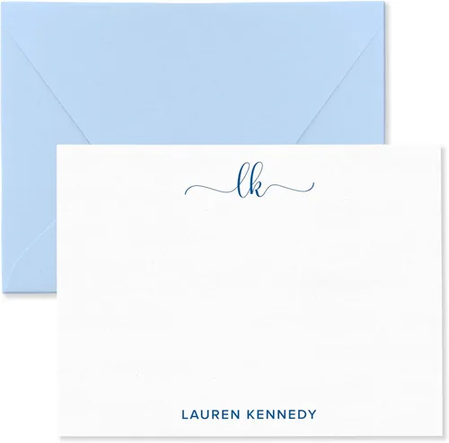 Miniatura 11 de Tarjetas de notas personalizadas y sobres estacionarios con monograma de nombre, juego personalizado de papelería de tarjetas planas en elección