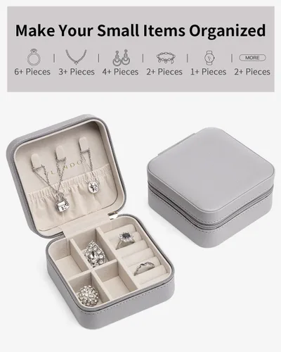 Miniatura 71 de Vlando Regalos de boda – Organizador de viaje de joyería pequeña de piel sintética, estuche de viaje para anillo, mini joyero para aretes, collar