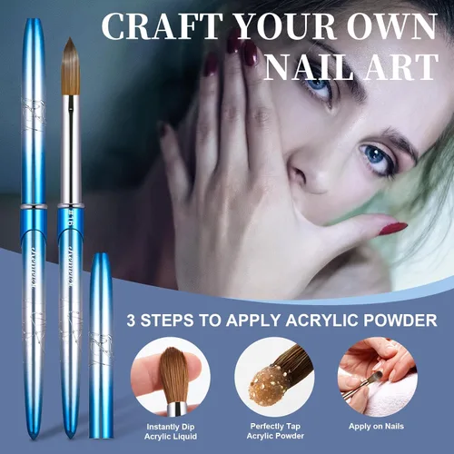 Miniatura 5 de Pincel para uñas acrílicas tamaño 16, pinceles de arte de uñas 100% puro Kolinsky de KEMEISI con mango resistente, forma ovalada, herramientas