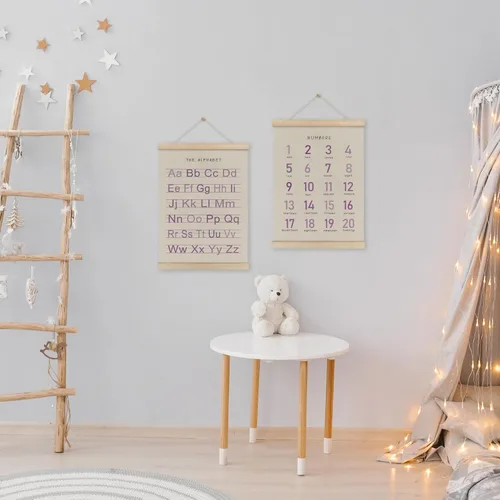 Miniatura 4 de HRQKO Juego de Marco para Póster de Alfabeto y Números, Decoración de Pared para Niñas, Arte de Pared Boho ABC con Marcos de Madera, Bandera