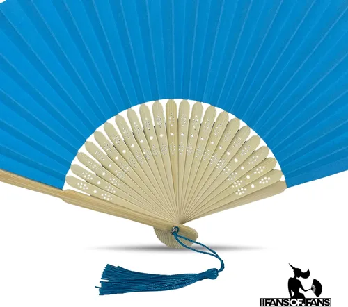 Miniatura 6 de Paquete de 10 abanicos plegables de mano de papel con borla y varillas de bambú de grado A para mujeres y niñas, regalo de fiesta de verano, Azul