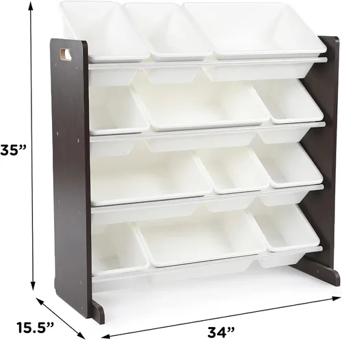 Miniatura 4 de Humble Crew Organizador moderno de juguetes con 12 contenedores, color espresso/blanco y Humble Crew, 4 niveles, estante de almacenamiento