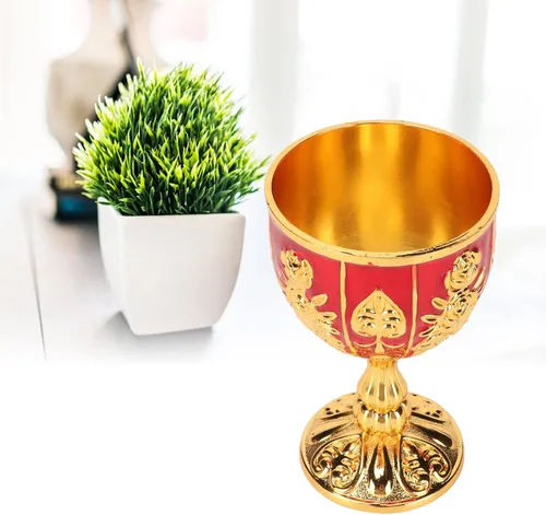 Miniatura 8 de Cáliz dorado vintage dorado de 4 pulgadas, aleación de zinc sólida retro en relieve, elegante taza de proxeneta para banquete de fiesta, 4.1 x 2.5