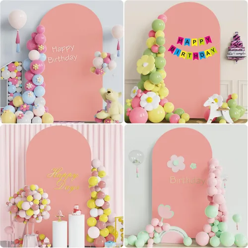 Miniatura 5 de Wokceer Cubierta de Telón de Fondo de Arco de Boda de 7.2 Pies Spandex Ajustada Cubiertas de Arco de Boda Parte Superior Redonda Arcos Chiara Rosa