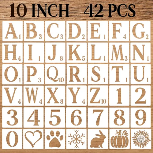 Miniatura 17 de Plantillas de letras de 3 pulgadas, plantillas de manualidades, 42 plantillas de dibujo de alfabeto de plástico reutilizables para pintar en madera