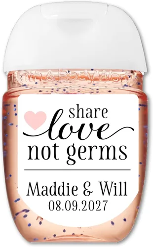 Etiquetas de recuerdo de boda – 30 calcomanías desinfectantes personalizadas, comparte amor no gérmenes, se adapta a PocketBac