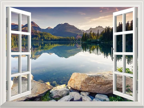 Miniatura 2 de wall26 Adhesivo de pared extraíble/mural de pared Lago pacífico en otoño, decoración de pared creativa con vista de ventana, 24 x 32 pulgadas