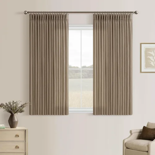 Miniatura 107 de TWODRAPES Cortinas de Lino Plisadas con Pinza Beige Blancas de 54 Pulgadas de Largo 2 Paneles para Comedor Cocina Dormitorio Plisadas Semi