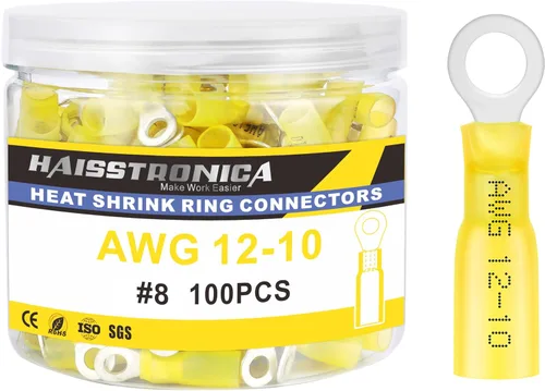 Miniatura 11 de Haisstronica - 200 conectores de anillo termorretráctil de calibre 1/4" de grado marino, conectores de alambre azul AWG 16-14, conectores de anillo