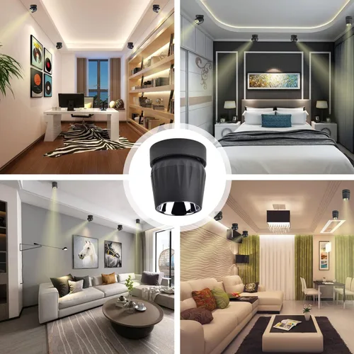 Miniatura 2 de Foco de techo LED de 12 W, luz direccional de rotación de 360°, 3000 K, blanco cálido, lámpara de pared para pasillo, galería, sala de estar/negro