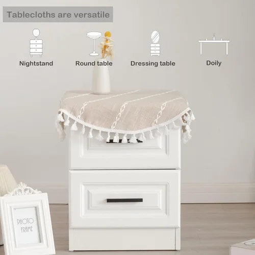 Miniatura 5 de Mantel redondo rústico pequeño lavable a rayas jacquard de lino resistente estilo granja con borlas para cocina, comedor, fiesta, decoración de Café