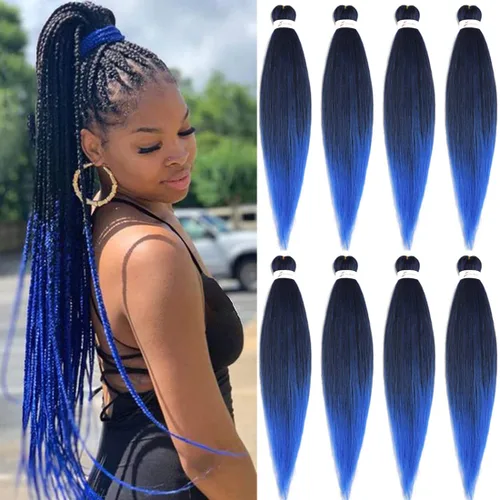 Miniatura 26 de Extensiones de cabello trenzado morado preestiradas, 20 pulgadas, 2 piezas de cabello sintético trenzado para niñas y mujeres, fiesta, disfraz
