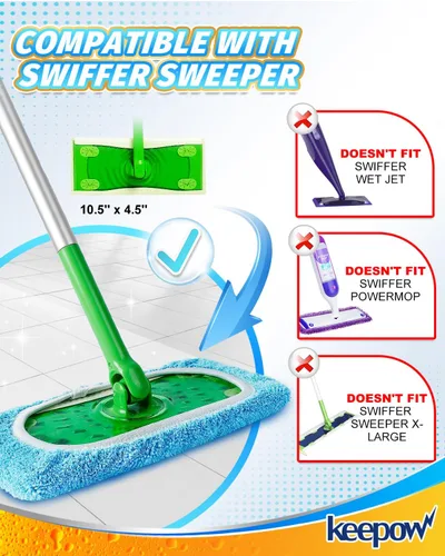 Miniatura 2 de KEEPOW Paños de barrido en seco reutilizables de microfibra compatibles con trapeador Swiffer, almohadillas lavables a máquina para trapeador