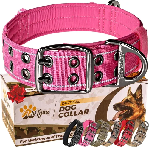 Miniatura 25 de ADITYNA Collar de perro resistente para perros grandes, collar naranja reflectante con asa para entrenar y caminar, ancho, grueso, táctico