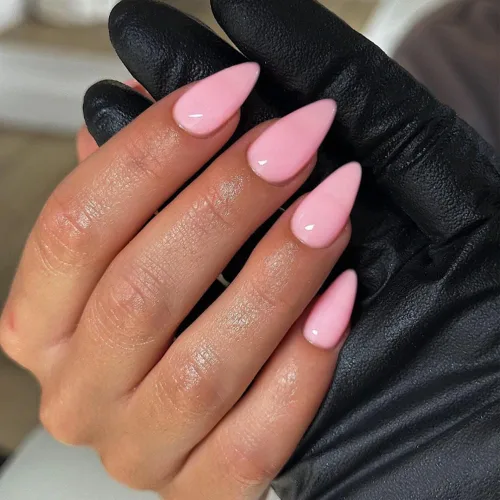 Miniatura 2 de Uñas postizas de presión con forma de almendra rosa de longitud media estilo stiletto, uñas artificiales de gel suave reutilizables acrílicas
