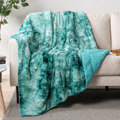Miniatura 22 de PAVILIA - Manta de piel sintética reversible con diseño tie-dye color negro, suave, mullida y cálida, mantas y cobijas de sherpa para cama, manta