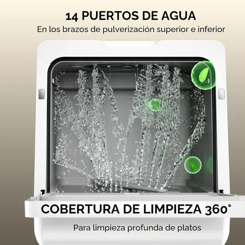 Miniatura 6 de Hermitlux Lavavajillas para encimera, 7 programas de lavado, mini lavavajillas portátil con tanque de agua integrado de 5 litros para apartamentos
