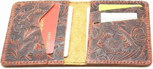 Miniatura 2 de JJNUSA Cartera de cuero minimalista hecha a mano para hombre, tarjetero, carteras desgastadas para regalos, Flor café., Minimalista