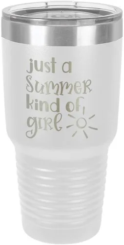 Miniatura 21 de JUST A SUMMER KIND OF GIRL Vaso de 30 oz con pajita y tapa superior deslizante Taza de viaje de acero inoxidable Comparar con Yeti Rambler
