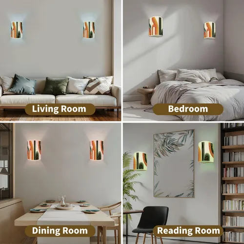 Miniatura 6 de Juego de dos apliques de pared con pilas, estilo retro, vintage, estilo años 70, líneas de póster, formas enchufables, accesorios de pared