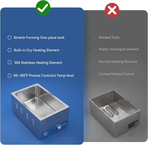 Miniatura 6 de TOPKITCH Calentador de alimentos comercial de 2 bandejas con tanque de agua sin fugas de formación elástica y 2 bandejas de tamaño 1/2 GN, mesa