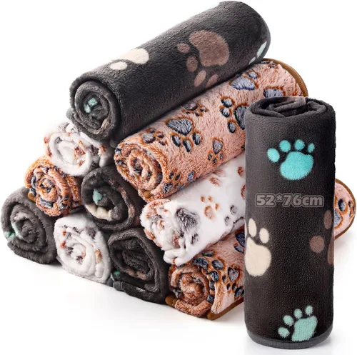 Miniatura 18 de Tegeme 12 mantas para mascotas, suaves y esponjosas, de vellón, para perros y gatos, cálidas, con estampado de patas, mantas de franela
