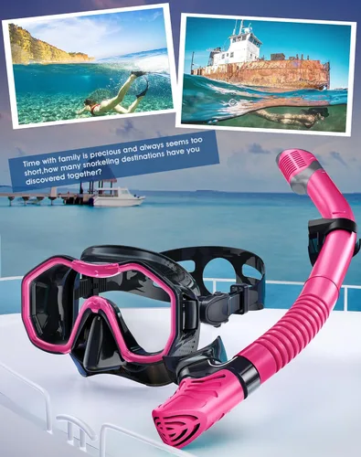 Miniatura 7 de Equipo de esnórquel para adultos y niños, juego de esnórquel seco con vista panorámica de 180°, máscara de buceo con visión panorámica de 180°