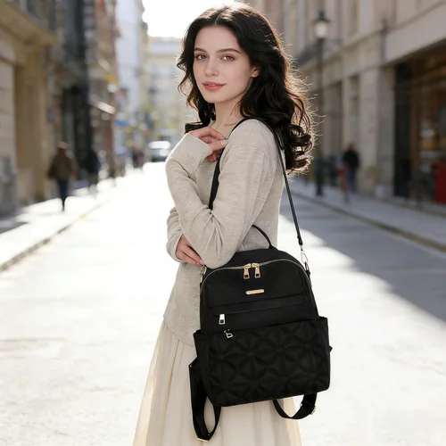 Miniatura 2 de Bolso tipo mochila para mujer, impermeable, Oxford, casual, bolso de mano de moda con múltiples bolsillos para el trabajo, viajes, uso diario (beige)