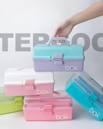 Miniatura 7 de TERGOO Organizadores y Almacenamiento de Manualidades de Plástico de 3 Capas de 12 Pulgadas, Caja de Aparejos Plegable Portátil con Asa y Divisores