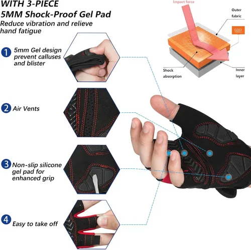 Miniatura 2 de MOREOK Guantes de ciclismo para hombresmujeres-almohadilla de gel de 0.197 in Guantes de ciclismo de medio dedo para ciclismo, levantamiento