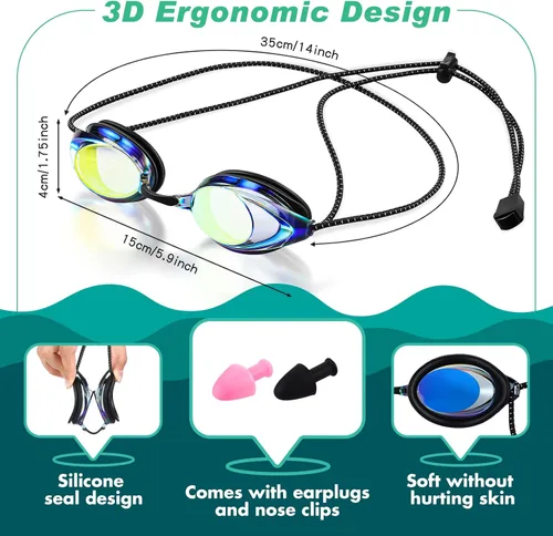 Miniatura 3 de Qeeenar 4 pares de gafas de natación para niños y adultos – Correa elástica de verano antivaho y fugas, gafas unisex de ajuste rápido con clips